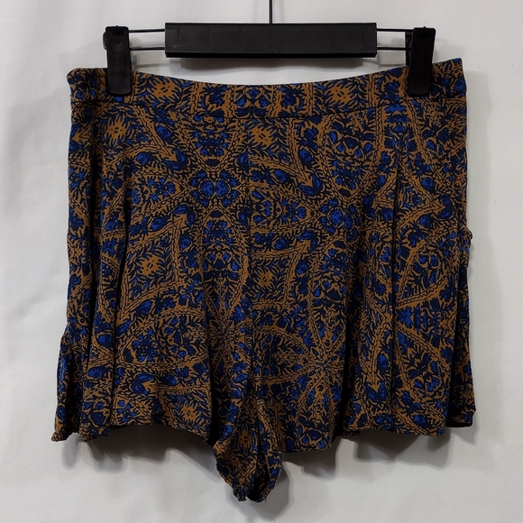 Free People Floral Shorts Women's 6 Brown Blue Boho Retro 90s Y2K Beach Vacation - Picture 4 of 7